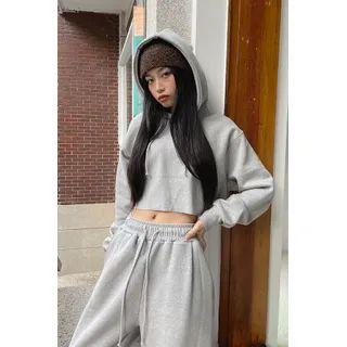 Fray-hem Napped Cropped Hoodie