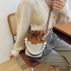 Faux Pearl Faux Leather Panel Bucket Bag