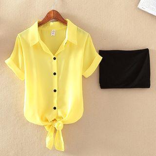 Short-sleeve Chiffon Shirt + Tube Top Set