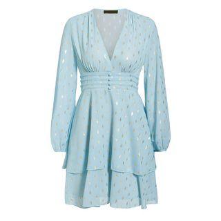 Long-sleeve V Neck Chiffon Dress