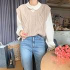 Collared Blouse / Cable Knit Vest