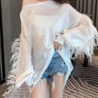 Long-sleeve Feather Fringed Blouse