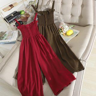 Spaghetti Strap Smocked Wide-leg Jumpsuit