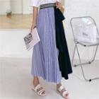 Asymmetric Pleat Maxi Skirt Navy Blue - One Size