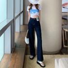 Short-sleeve Lettering T-shirt / High-waist Wide-leg Jeans