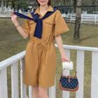 Short-sleeve Wide Leg Cargo Romper