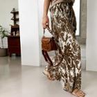 Crystal-pleat Foliage Culottes Light Brown - One Size