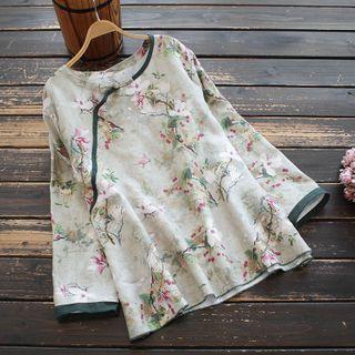Frog-button Floral Blouse