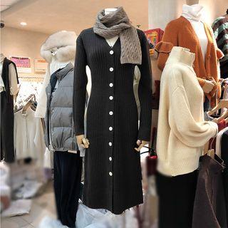 Button-up Midi Sheath Knit Dress