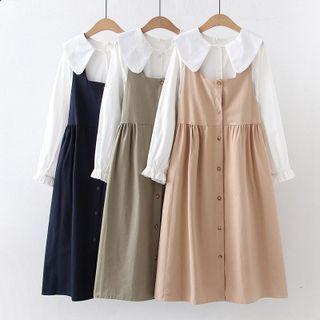 Set: Plain Shirt + Button-up Overall Dress
