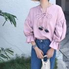 3/4-sleeve Lace-up Blouse