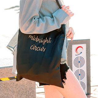 Lettering-embroidered Satin Shopper Bag