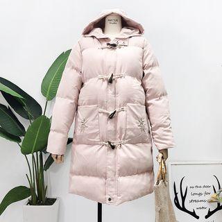 Flower-embroidered Toggle Hooded Padded Coat