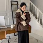 Faux-shearling Anorak Pullover Dark Brown - One Size