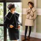 Set: Collared Buttoned Coat + Mini A-line Skirt