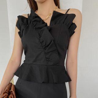 Off-shoulder Frilled Peplum Blouse