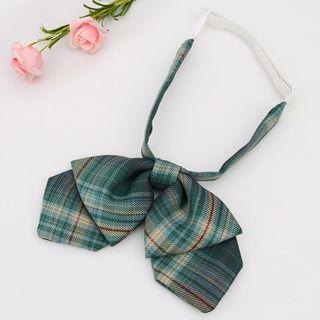 Plaid Ribbon Bow Tie Dark Green - One Size