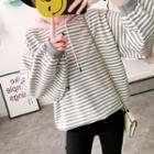 Color Panel Striped Knit Hoodie