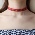 Embroidered Flower Choker Red - One Size