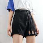 Elastic Paperbag-waist Cutout Chiffon Shorts