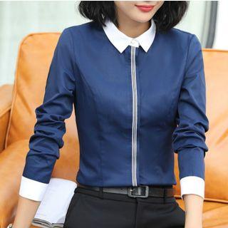 Contrast Trim Hidden Placket Shirt