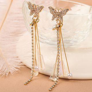 Butterfly Rhinestone Faux Crystal Fringed Earring