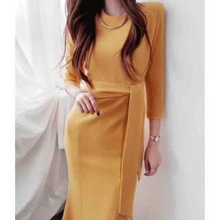 Tie-waist Ruffle-hem Sheath Dress