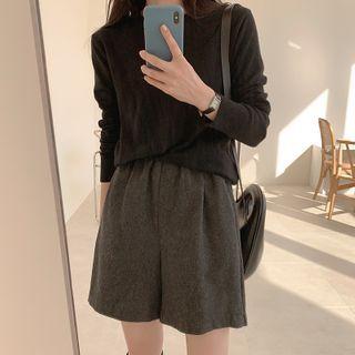 Band-waist Wool Blend Shorts