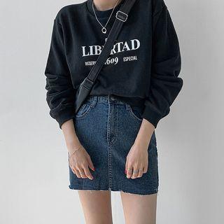Distressed Denim Pencil Miniskirt