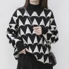Mock-neck Pattern Sweater Black & White - One Size