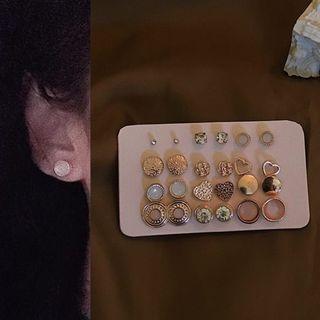 Set: Rhinestone Earring (assorted Designs) Black - 1 Pair - One Size