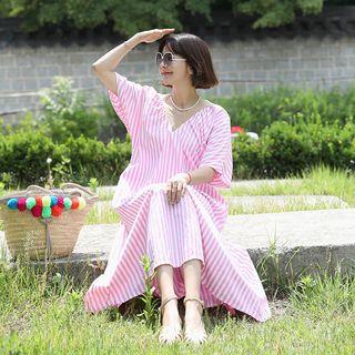 V-neck Striped Midi Dress