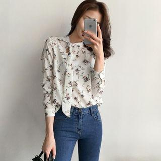 Tied Floral Chiffon Blouse