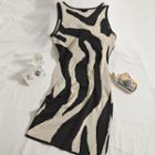 Zebra Print Midi Knit Tank Dress Black & Almond - One Size
