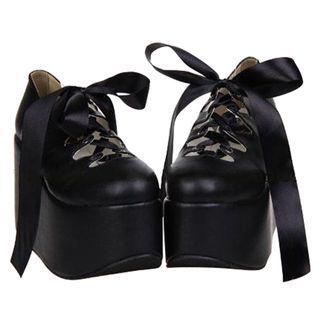 Lace Up Wedge Heel Platform Shoes