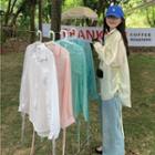 Long Sleeve Plain Drawstring Sheer Shirt