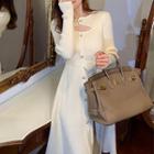Faux Pearl Long-sleeve Midi Knit Dress