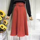 High-waist Plain A-line Midi Dress