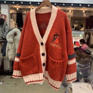 Embroidered Buttoned V-neck Cardigan