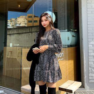 Bishop-sleeve Frilled Leopard Dress