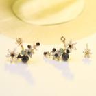 925 Sterling Silver Floral Rhinestone Swing Earring Gold - One Size