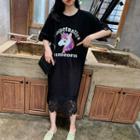 Short-sleeve Unicorn Print Midi T-shirt Dress