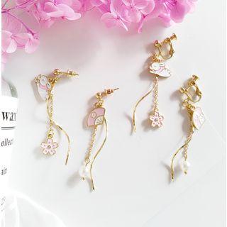 Alloy Rabbit & Fan Faux Pearl Dangle Earring