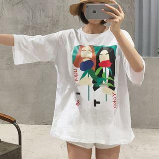Print Elbow Sleeve T-shirt
