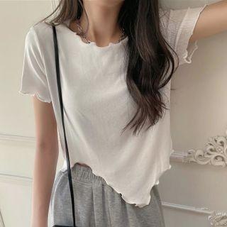 Short-sleeve Asymmetrical Plain Top