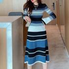 Color Block Knit Midi A-line Dress