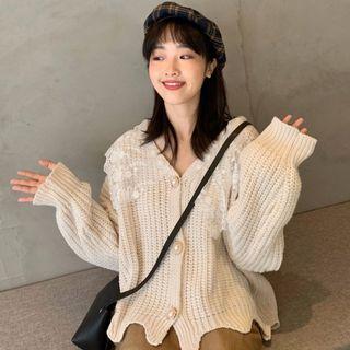 Long-sleeve Lace-neck Knit Cardigan