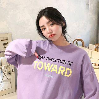 Letter Print Slit-hem Pullover
