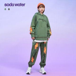 Fire-print Hooded Sweatshirt / Jogger Pants