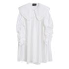 Long-sleeve Drawstring Lace Trim Collared Dress